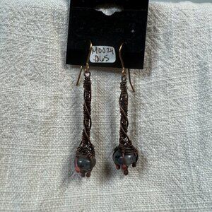 Handmade Wire Wrapped Copper Dangle Earrings Labradorite Crystal Boho Jewelry